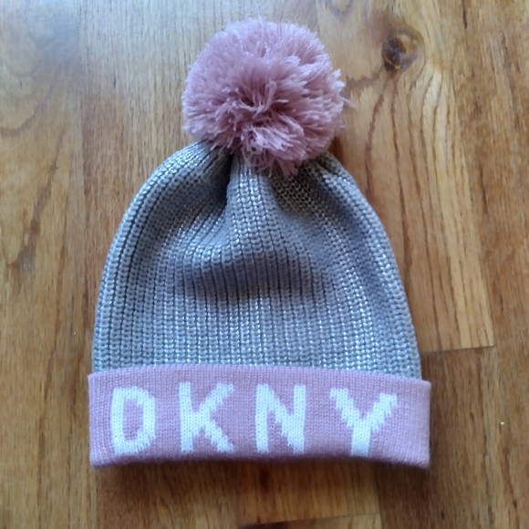 Girls DKNY Metallic Hat Glove Set Grey Knit Pompom Touchscreen Tech Touch Tips - Picture 5 of 16